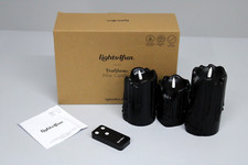 3er Set lights4fun TruGlow LED Stumpenkerzen Echtwachs schwarz mit Wachstropfen