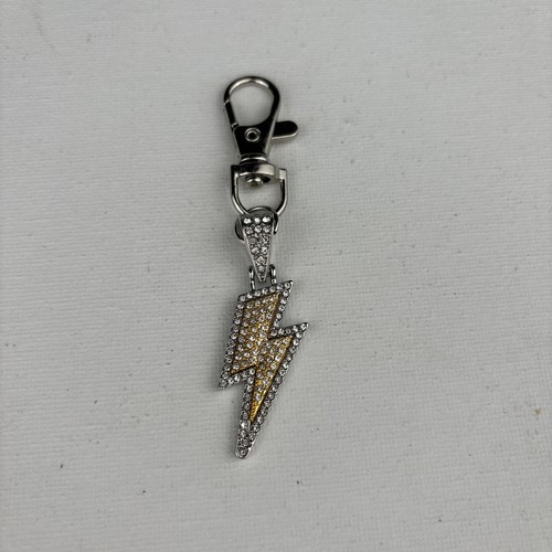 Rhinestone Lightning Bolt Electric Shock Bag Charm Keychain Key Chain New - Picture 6 of 9
