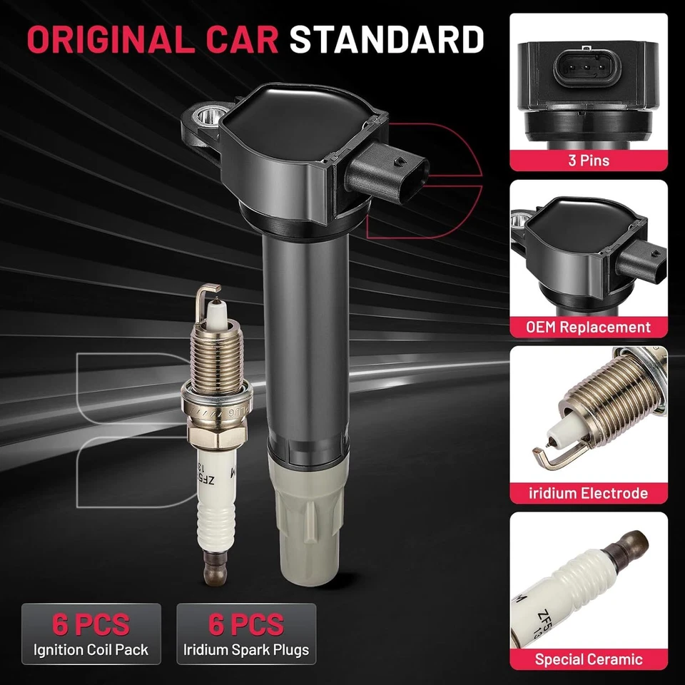 For 2007-2012 Lincoln MKZ 3.5L V6 6X Ignition Coils & Spark plugs UF502 - Imagem 2 de 4