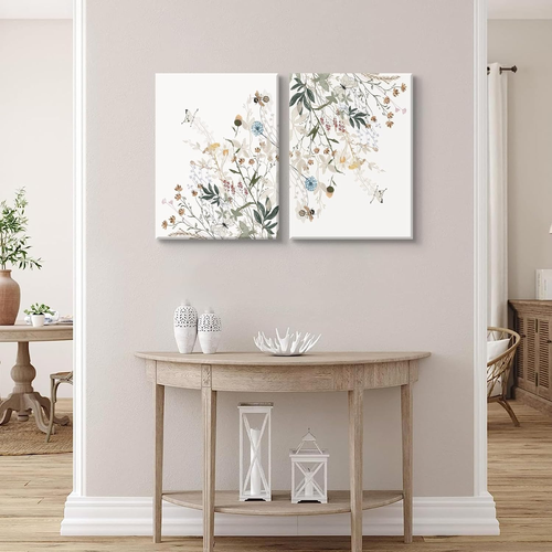2Pcs Floral Pictures Wall Decor Colorful Wildflower Canvas Wall Art Flower Botan - Picture 4 of 12