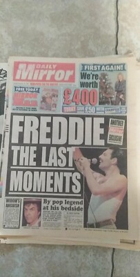 Features /tributes on  freddie mercury from newspapers the day he died queen sun