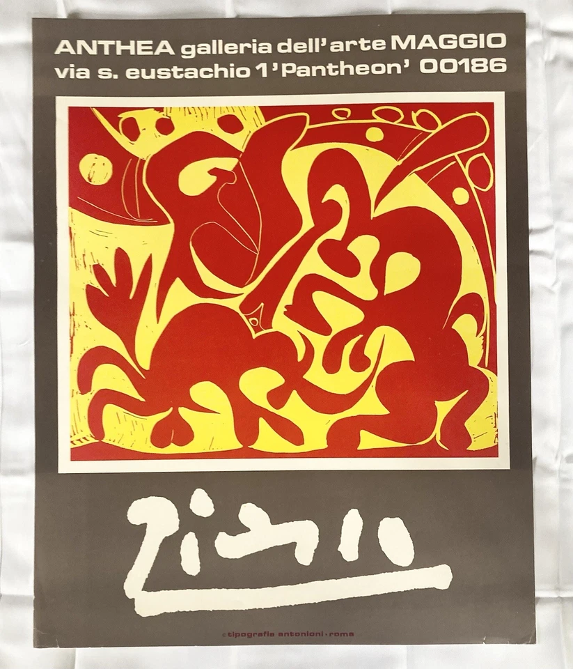 20 世纪 70 年代 Pablo Picasso “Bullfight in Red & Yellow” Anthea Gallery 宣传海报 28” — 第 2/4 张图片