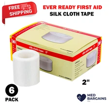 Ever Ready First Aid Adhesive Silk-Like Cloth Tape 2" x 10 yd - 6 Pack