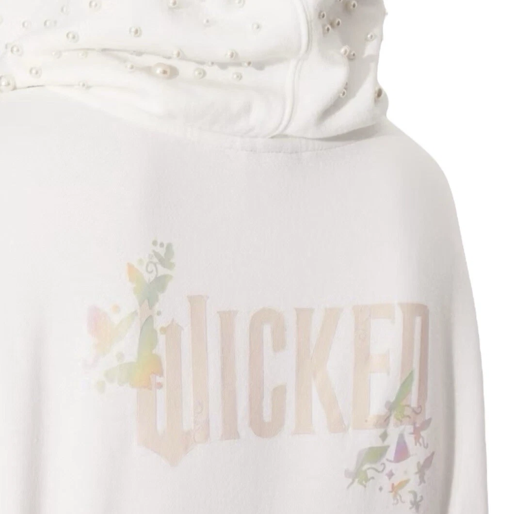 OFF WHITE Felpa donna con cappuccio ritagliata grafica Wicked nuova taglia XS panna