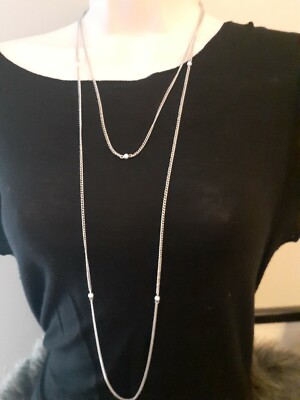 Vintage Faux Pearl And Silvertone Satellite Endless chain Necklace