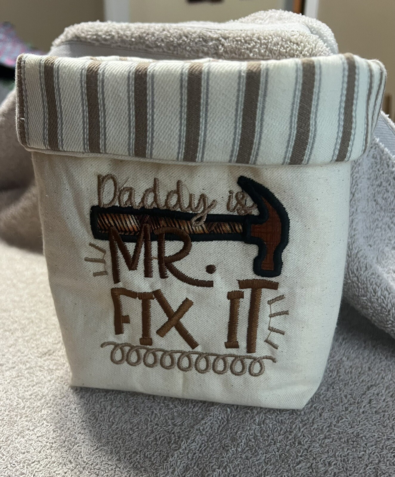Cloth Bag/Basket Embroidered with Daddy is Mr Fix It