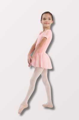 NWT Bloch Girls' Tiffany Short Sleeve Leotard with Skirt in Light Pink CL5342