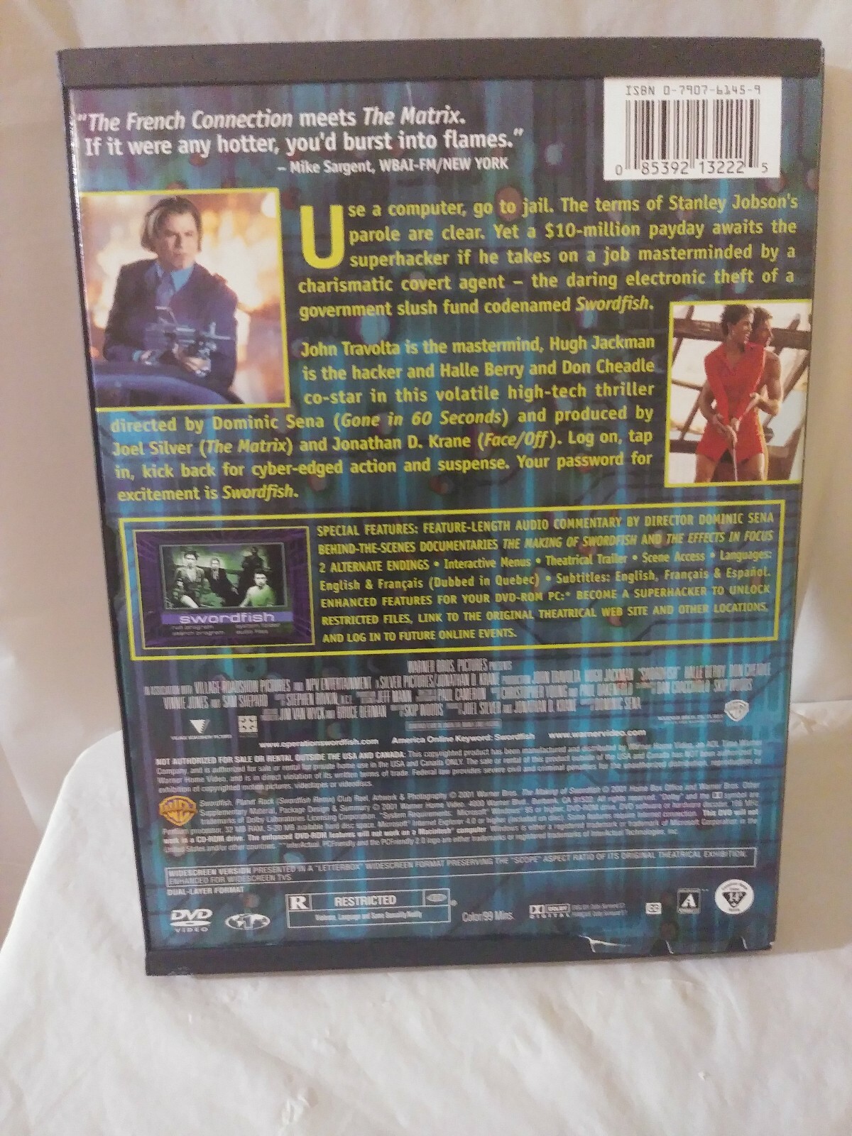Swordfish DVD 2001 John Travolta Hugh Jackman Halle Berry Don Cheadle