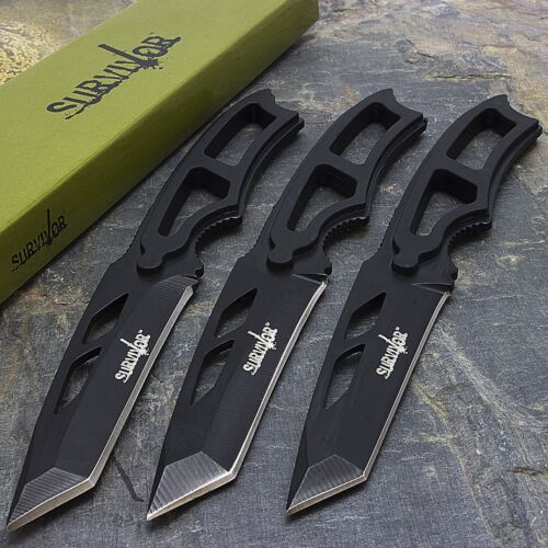 3 x TACTICAL COMBAT MINI NECKLACE KNIFE MILITARY Pocket Neck Boot Fixed Blade