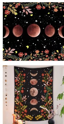 Moonlit Garden Tapestry, Moon Phase Surrounded by Vines and Flowers | eBay