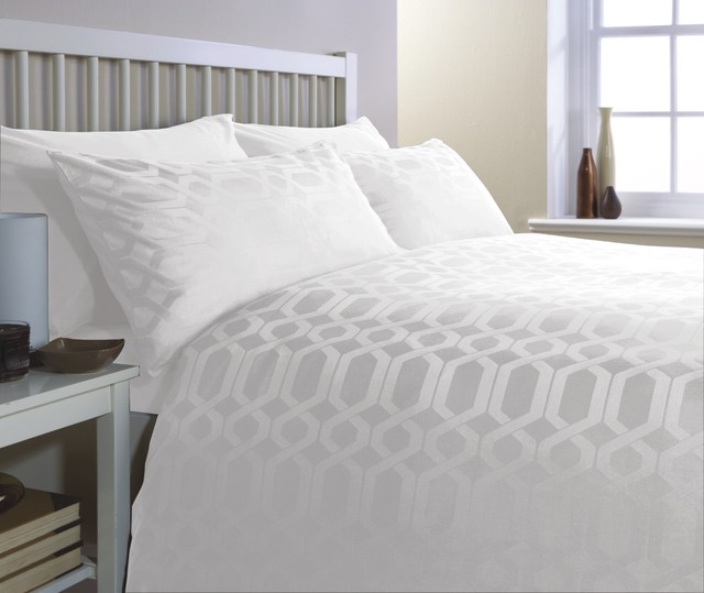 Geo White Super King Bed Size 300 Thread Count Egyptian Cotton Duvet