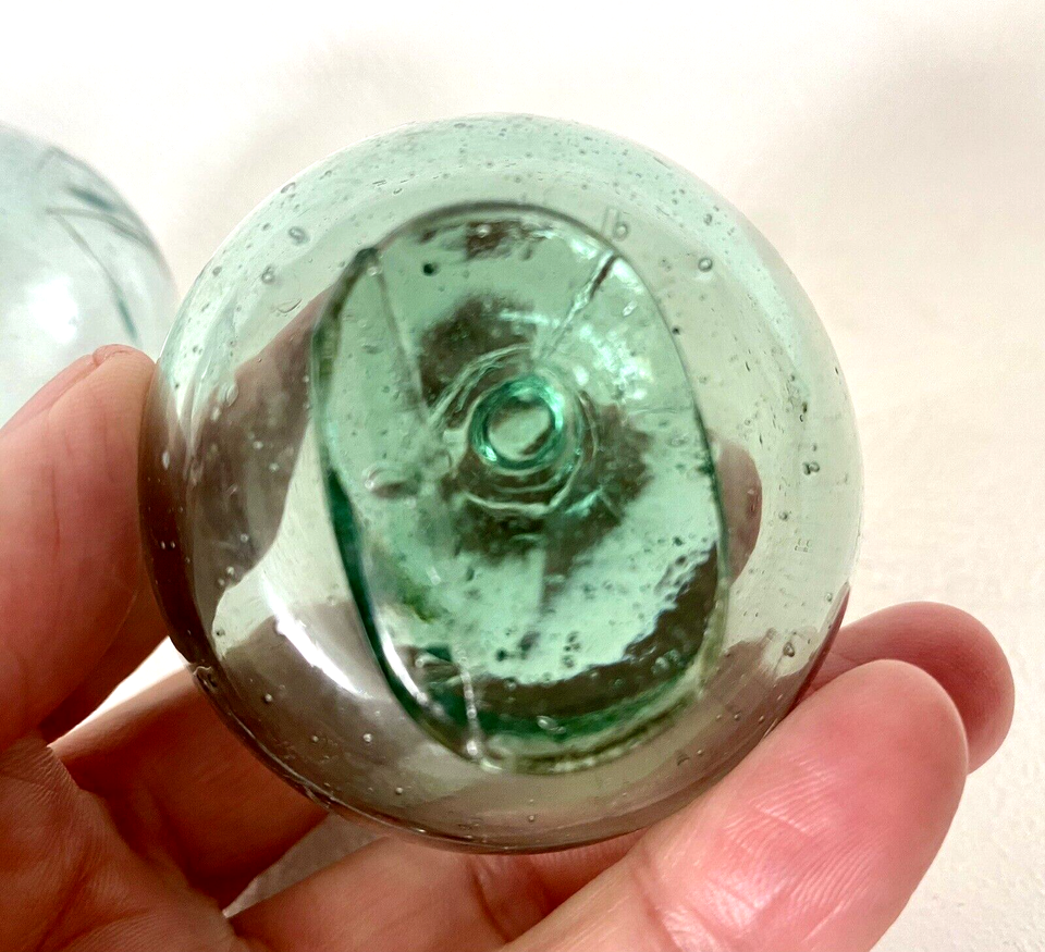 Japanese Antique Glass Fishing Floats, Rare Marked, (1.93") Set 7, 1868