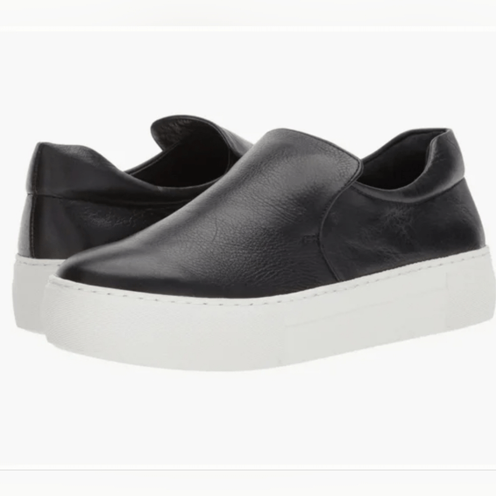 Jslides Acer Black Leather Platform Slip-On Sneaker Trainers Woman's