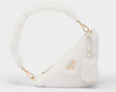 Prada Shearling Mini-Bag New With Tags White With Neiman Marcus