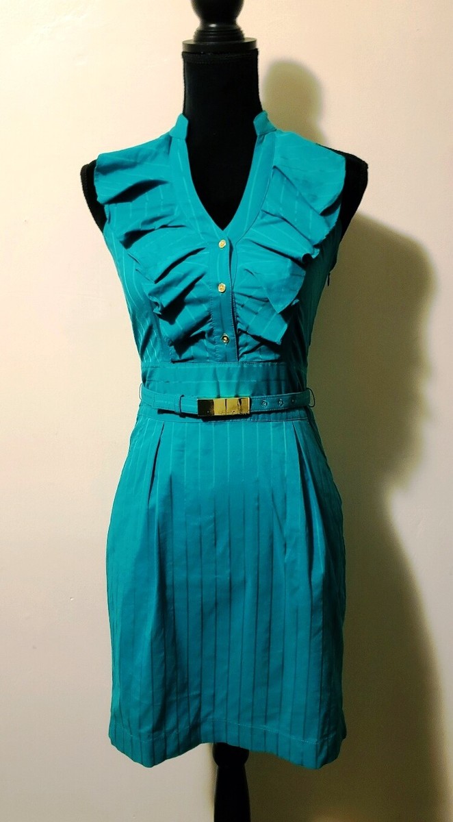 Great Women's Express Green Pleated Ruffle Henley Stripe Dress 2/XS Great Women's Express Green Pleated Ruffle Henley Stripe Dress 2/XS