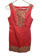 Lilly Pulitzer Womens Size 6 Red Lined Mini Dress Gold Trim Grecian Sleeveless