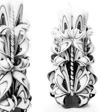 Classic Black & Whit Carved Candle Gift for Holidays Wedding - 100% WAX