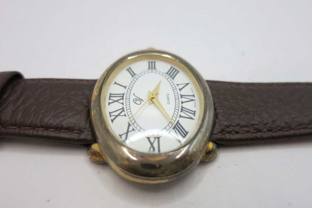 VERONESE Sterling Silver Brown Leather Watch NIB needs battery. Veronese Oval Sterling Silver Case Quartz Watch - New  main image 2