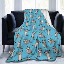 Blue Raccoon Throw Blanket Soft Animal Flannel Plush Sofa Travel 60x50 Inch