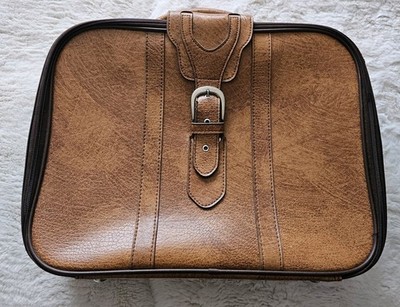 Vintage St Michael Marks & Spencer hellbraun Kunstleder Koffer Retro Reisegepäck