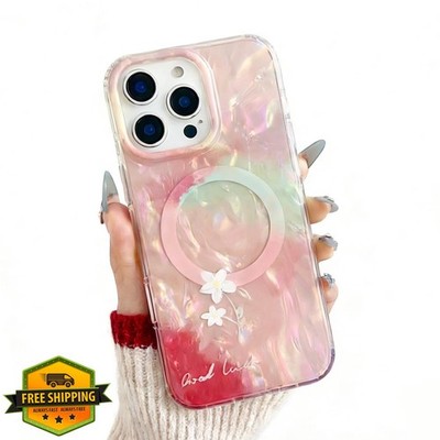 Cute Laser iPhone 15 Pro Max Case Pink Gradient Floral Sparkly Girly