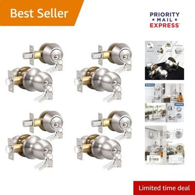 Stainless Steel Keyed Alike Exterior Door Knob Set - 4 Pack with Deadbolt