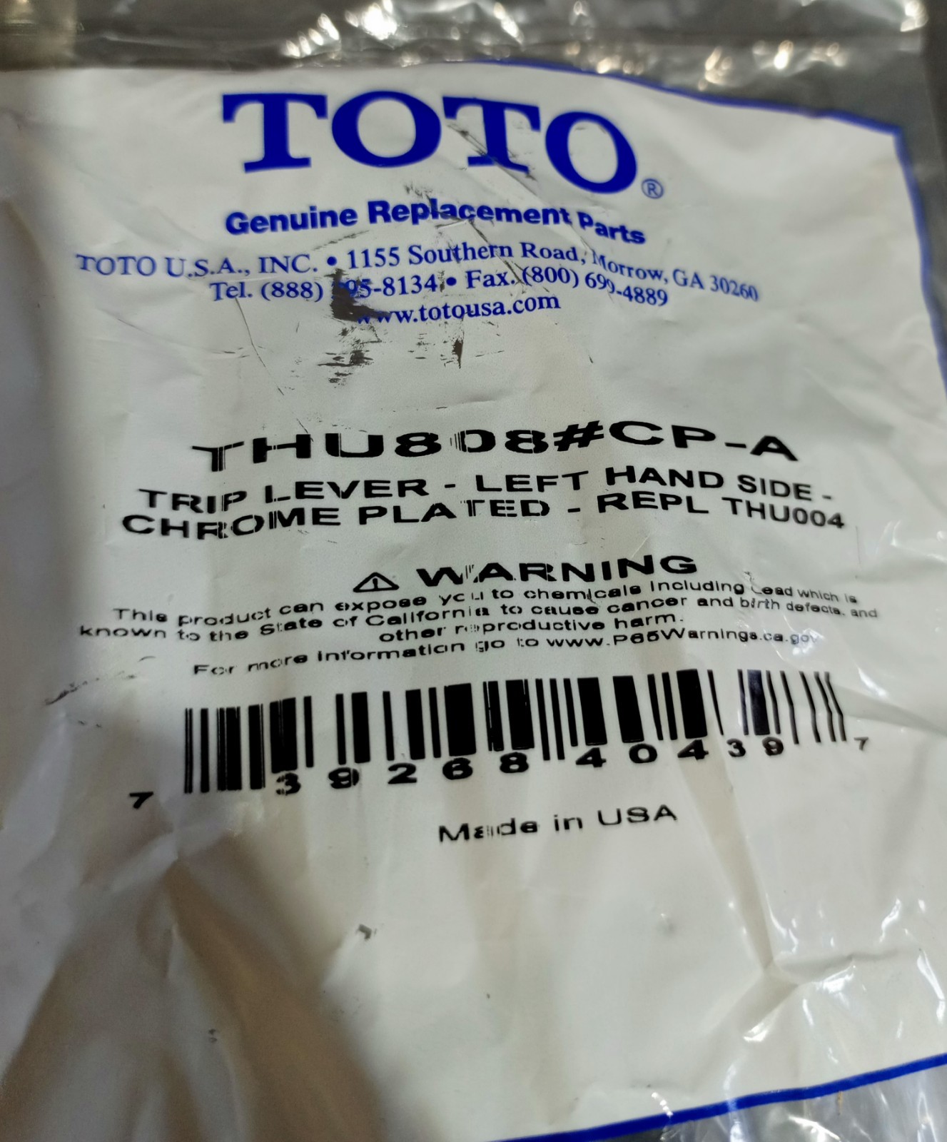 Lot Of 2 Toto Trip Lever Left Hand Side Chrome Plated