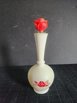 Vintage Minerware Plastic Sprinkler Bottle Shaped Like Bud Vase w/ Rose Top RARE