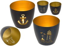 Windlicht Maritim (2Er Set) 10X9 Cm Aus Metall Mit Leuchtturm Und Anker