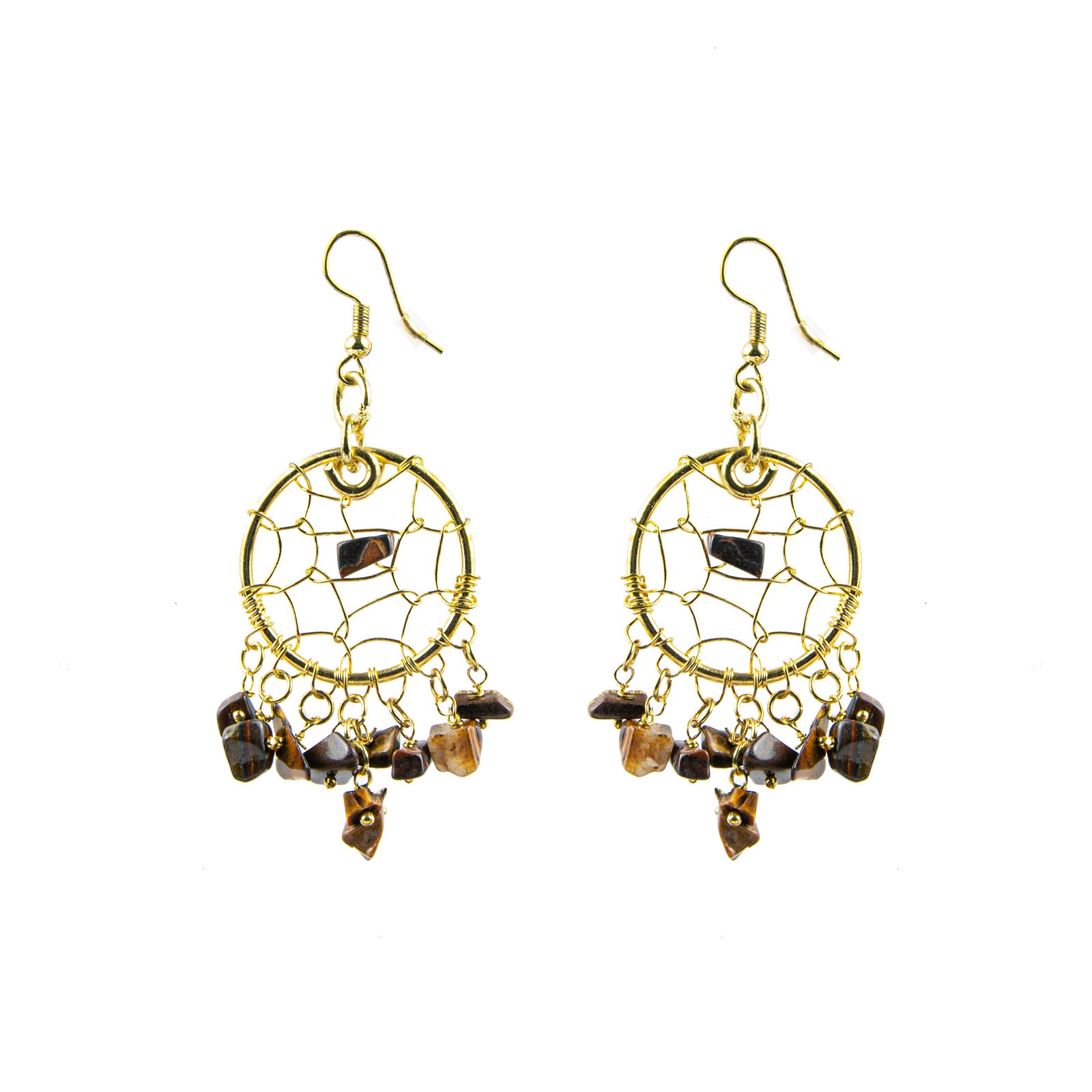 Женские серьги-ловцы снов с тигровым глазом Canyon Sky в золотистом оттенке