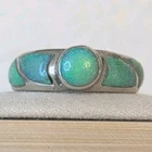 Sterling Silver Opal Inlay Ring Aqua Blue Green Wide Band Sz 7.25 Vintage