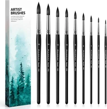 Watercolor Brushes Professional, Fuumuui 9Pcs Synthetic Squirrel Paint Brush ...