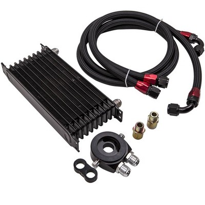 10 Row  Universal Engine Oil Cooler Filter Adapter Hose Kit 1.4M Schwarz Neu
