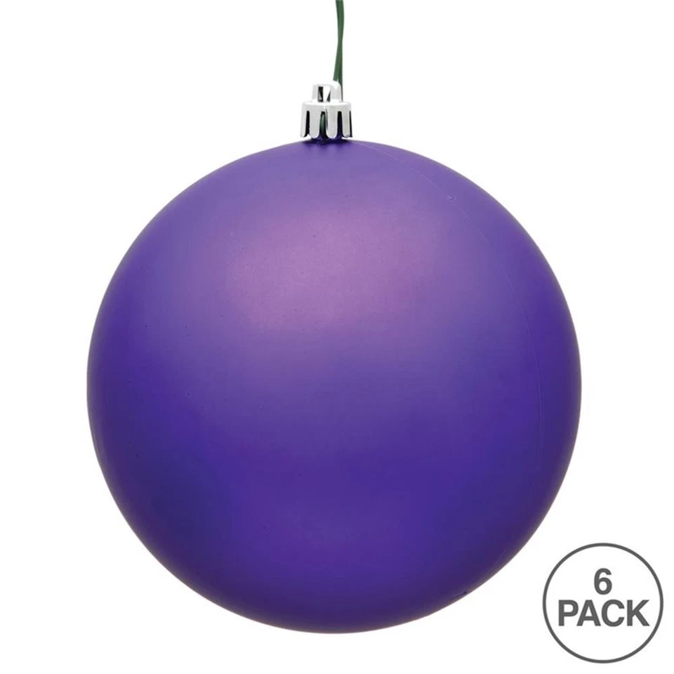 Vickerman 4" Plastic Ball Ornaments in Matte Purple (Set of 6) - Изображение 3 из 4