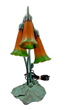 Three-Light Pond Lily Table Lamp with Bronzed Metal Base and Tulip Glass Shades — listing 2