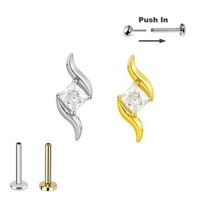 Titan Push in Pin Kristall m Flammen Labret Ohr Helix Lobe Piercing Gold Silber