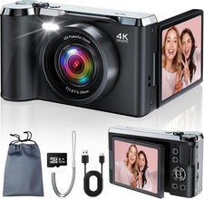 4K Digital Camera for Photography and Video, 56MP 3'' 180  Flip Screen with 32GB