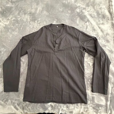 Men's Charcoal Grey Henley Shirt - Grandad Collar - Long Sleeve Roll-Up - Size M