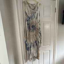 Women’s Sleeveless Tie Dye Maxi Dress Long Beige/Blue One Size