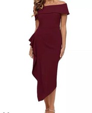 Betsy & Adam Off-The-Shoulder Ruffle Dress in Burgundy
