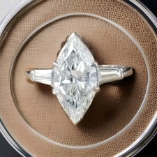 Platinum Vintage Engagement Ring 3.35ct. Natural Marquise Diamond Shape 