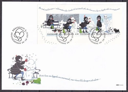 w1850/ Denmark Girl & Duck Dogs in Snow Sheet Block FDC Cover 2010