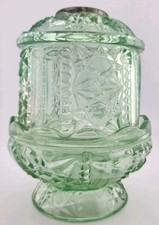 Pristine Vintage Indiana Glass Company Green Fairy Lamp; Diamond Point Or Stars