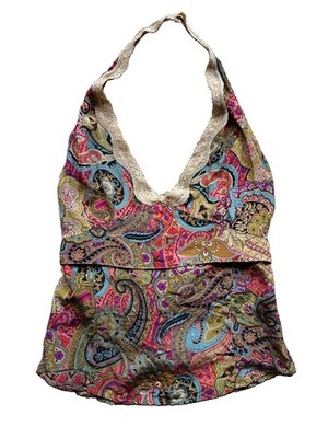 Vtg Y2K Bebe Silk Babydoll Top M Camisole Fairy Paisley Lace Boho Festival 2000s