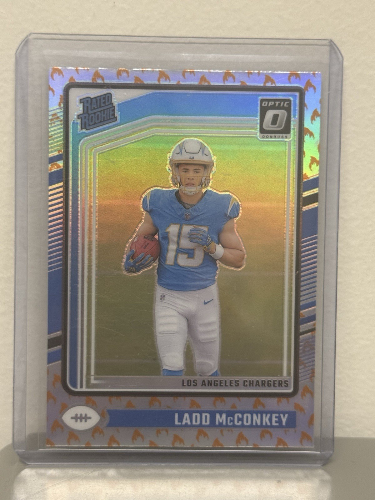 2024 Panini Donruss Optic - Rated Rookie Ladd McConkey #266 Fire Prizm (RC)