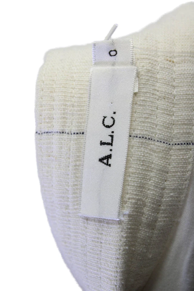 Falda envolvente ALC de lino y seda a rayas con volantes beige talla 0 Foto 4 de 4