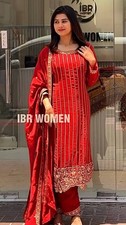 Traditional Look Chinnon Silk Red Salwar Kameez And Dupatta For Women And Girls