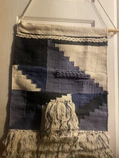 Boho Woven Wall Hanging, Textured Fringe Tapestry