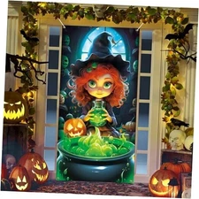  Halloween Door Covers, Large Witch Pumpkin Backdrop Holiday Haunted House 