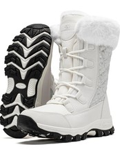 HOBIBEAR Women's Mid-Calf Lace-Up Snow Boots Faux Fur Trim Round Toe 8